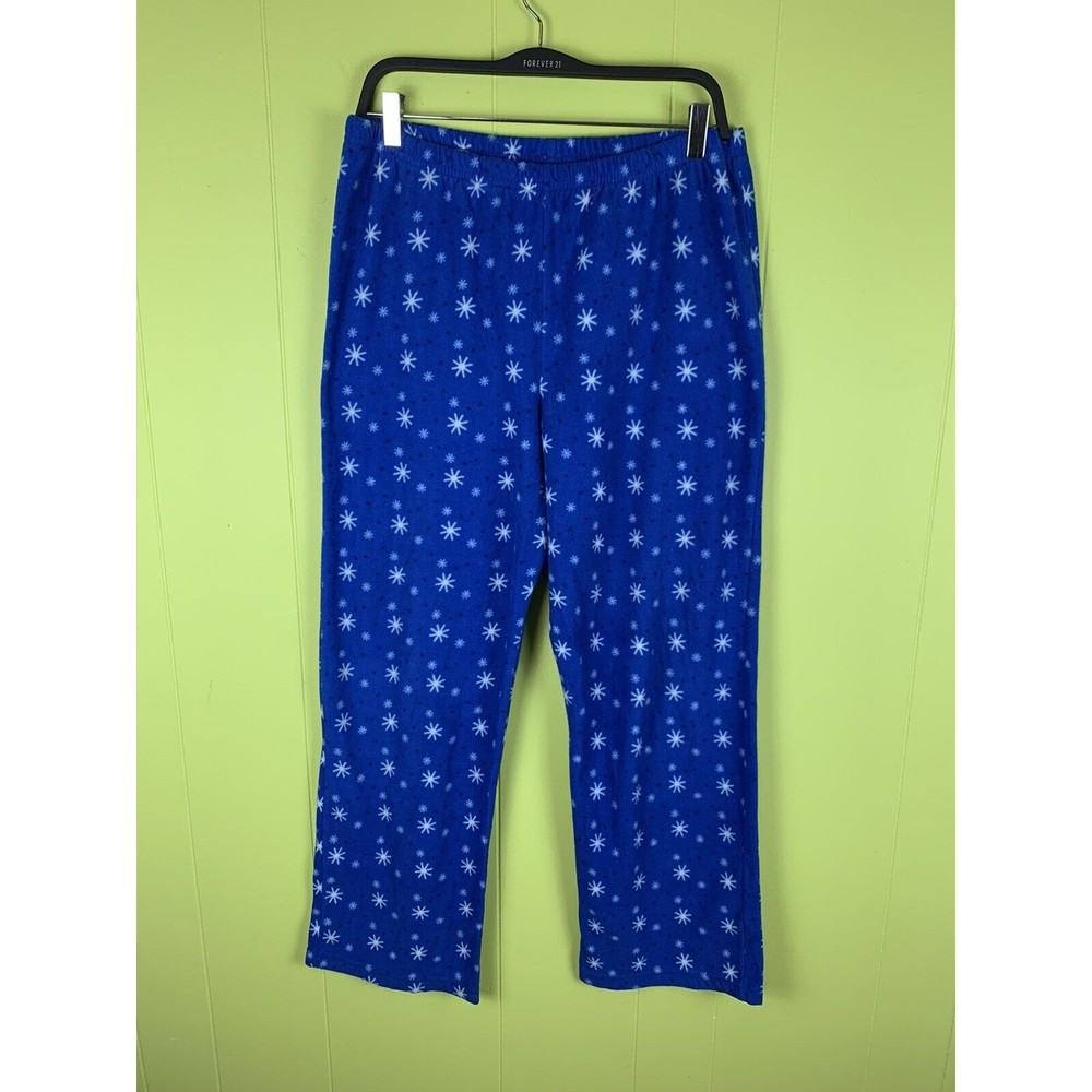 Ladies Juniors Christmas Pajama Pants Size L Large Blue Snow Winter